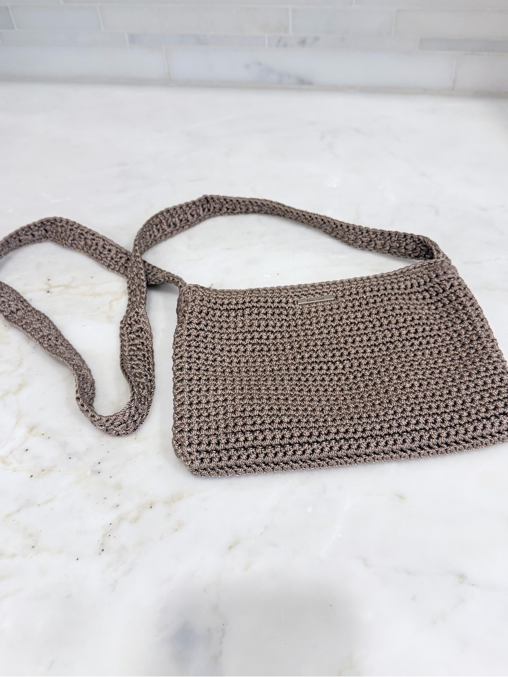 The Sak Taupe Crochet Crossbody Bag